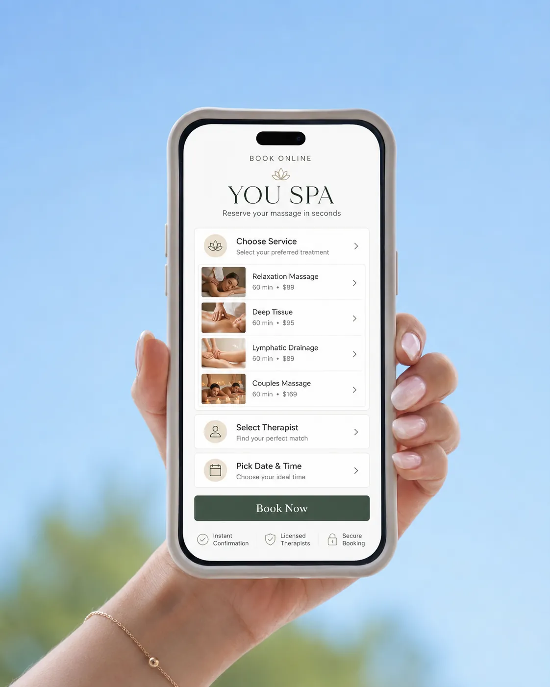 You Spa booking app — reserve your massage in seconds